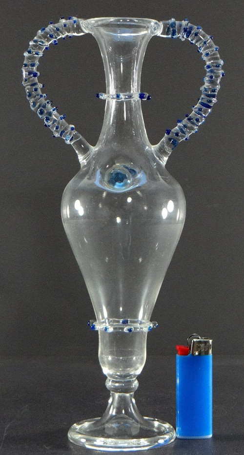 France, 1950s, Blown Glass Vase With Two Handles Added Hot.