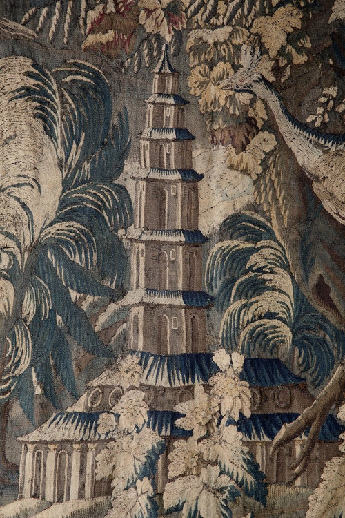 Aubusson tapestry "Paysage exotique au paon" 18th century.