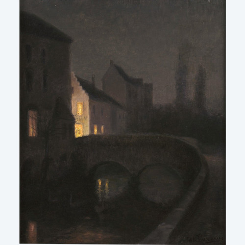 Edith Vaucamps (circa 1860-circa 1930) Bruges At Night, Circa 1900