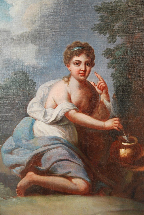 18th century oil Young Woman with Love