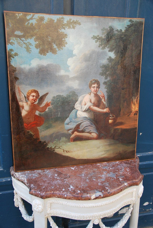 18th century oil Young Woman with Love