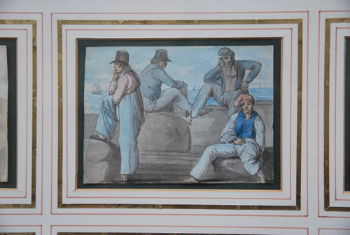 19th Century School Set Of Six Gouaches Of Sailors