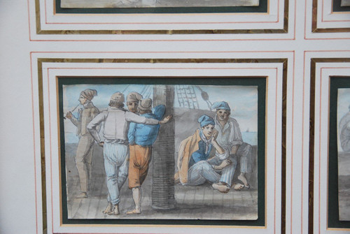 19th Century School Set Of Six Gouaches Of Sailors