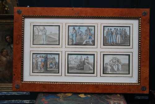 19th Century School Set Of Six Gouaches Of Sailors