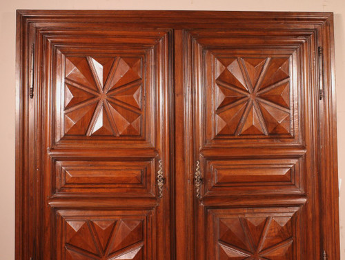 Facade Of Cupboard In Walnut Louis XIII Maltese Cross-17 ° Century