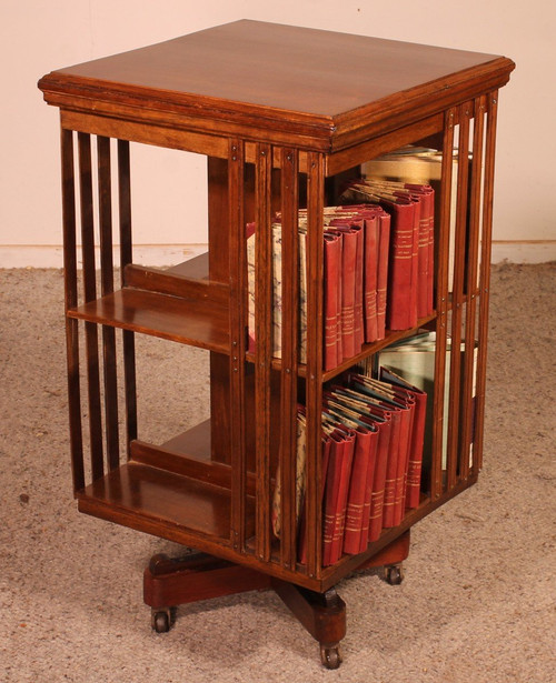 Revolving Library In Walnut-19 ° Century