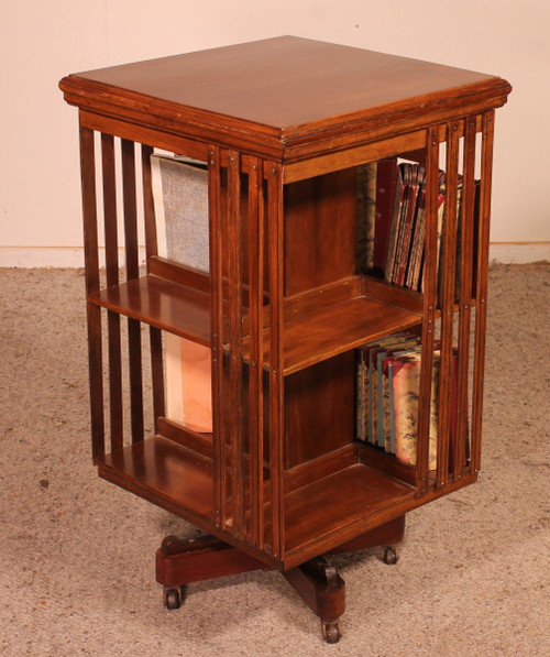 Revolving Library In Walnut-19 ° Century