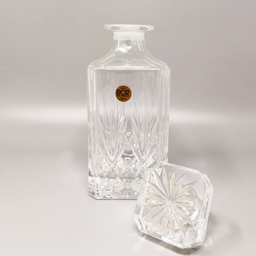 1970 Bellissimo decanter in cristallo con 2 bicchieri in cristallo della RCR. Fatto in Italia