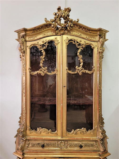 Vitrine En Bois Doré Et Vernis Martin Fin XIXème Siècle