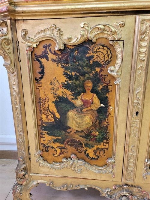 Vitrine En Bois Doré Et Vernis Martin Fin XIXème Siècle