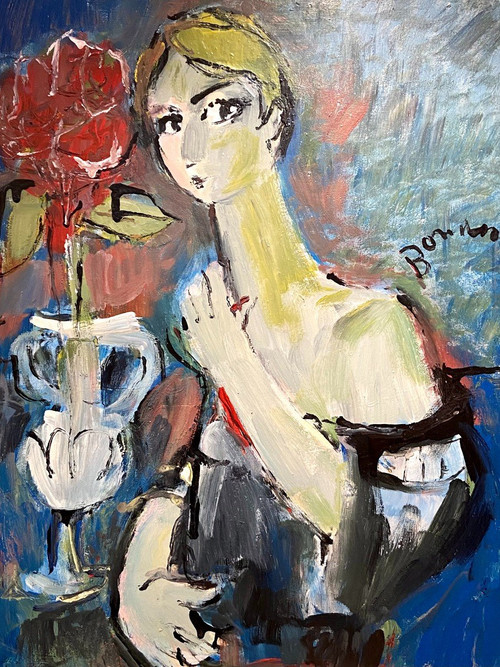 Mario Bonamici (1912-2002), Young Elegant Painting at La Fleur Rouge.