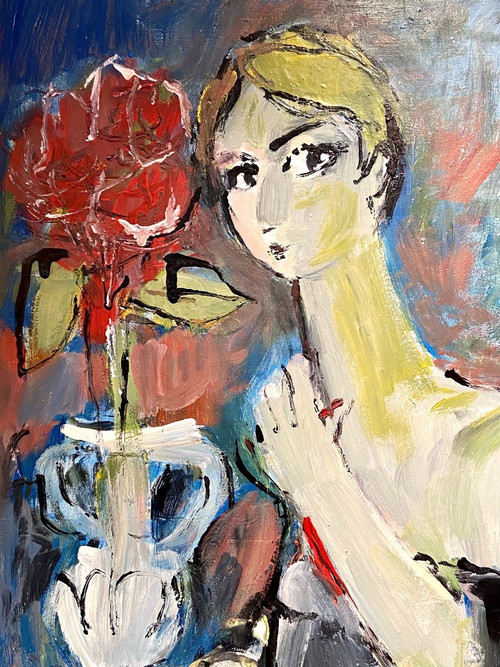 Mario Bonamici (1912-2002), Young Elegant Painting at La Fleur Rouge.