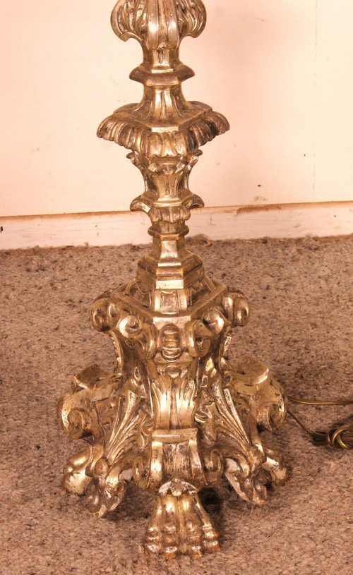 Pair Of Italian Torcheres In Silver Wood Early 19th Century