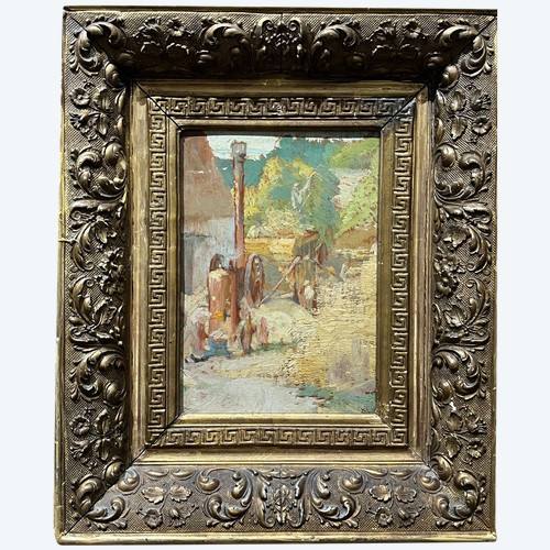 Scuola impressionista francese - Lavoro nei campi, 1890 circa - Monogramma da identificare