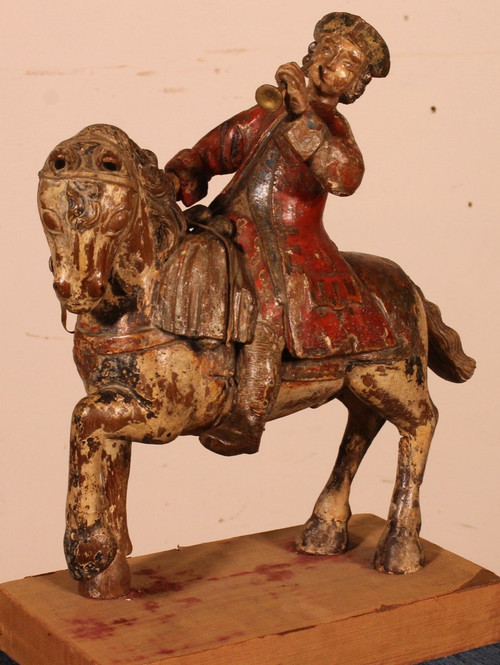 Cavalier En Bois Sculpté-18° Siècle