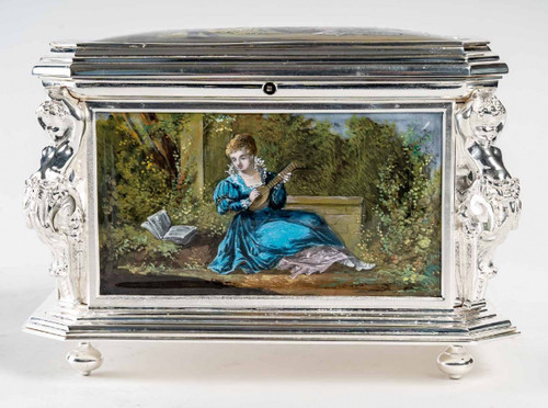 Jewelry Box In Enamel And Silver Bronze Late Nineteenth Century