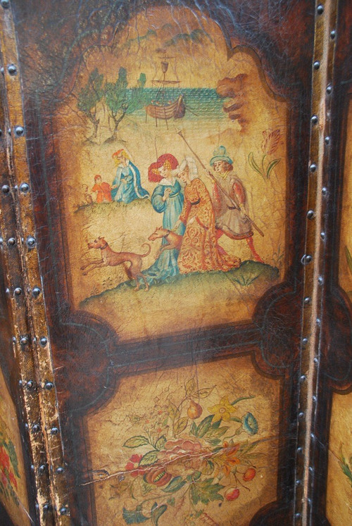 Screen With 4 Painted Leaves In Cordoba Leather