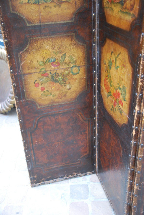 Screen With 4 Painted Leaves In Cordoba Leather