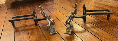 Pair Of Andiron Louis XV In Bronze -19 ° Century