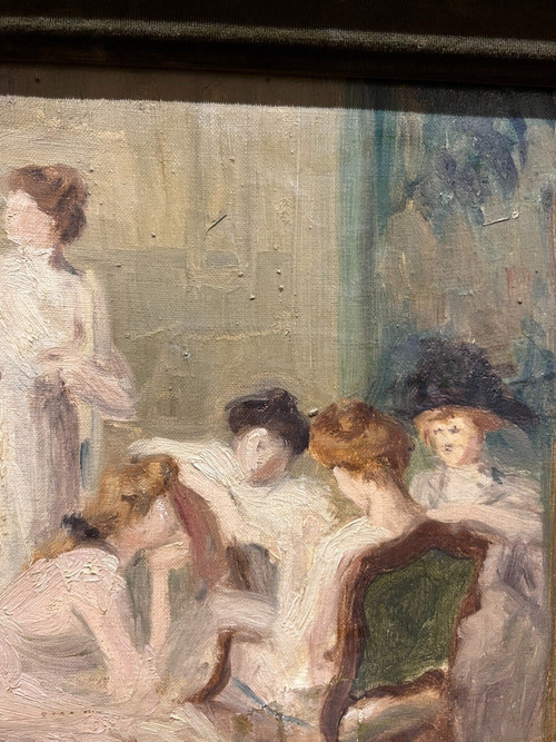 Scuola francese o inglese - Elegantes Au Salon, circa 1900 - 1910 - J.A.W?