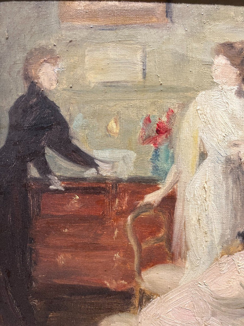 Scuola francese o inglese - Elegantes Au Salon, circa 1900 - 1910 - J.A.W?