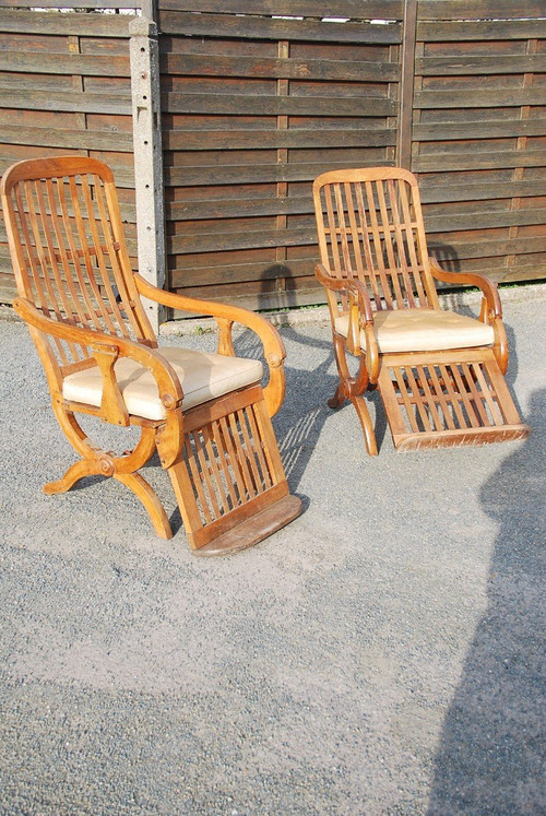 Pair Of Large Walnut Rocking Armchairs