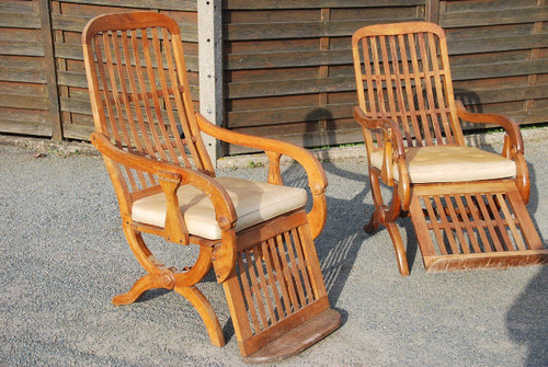 Pair Of Large Walnut Rocking Armchairs