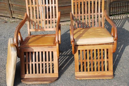 Pair Of Large Walnut Rocking Armchairs