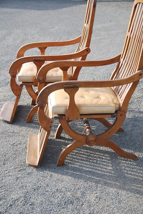 Pair Of Large Walnut Rocking Armchairs