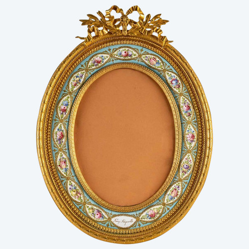 Large Bronze and Enamel Oval Photo Frame Late 19th Century