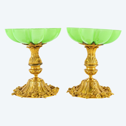 A Pair Of Charles X Green Opaline Cups