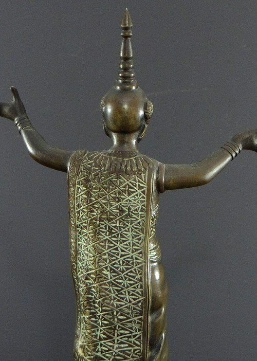 Thaïlande, Début Du XXème Siècle, Statue De Danseuse Traditionnelle En Bronze.