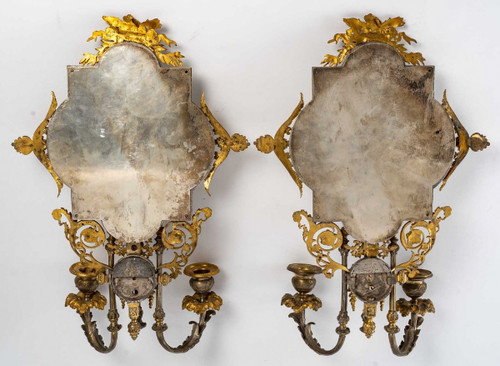 Pair of Gilded Bronze Applique Mirrors Late 19th Century