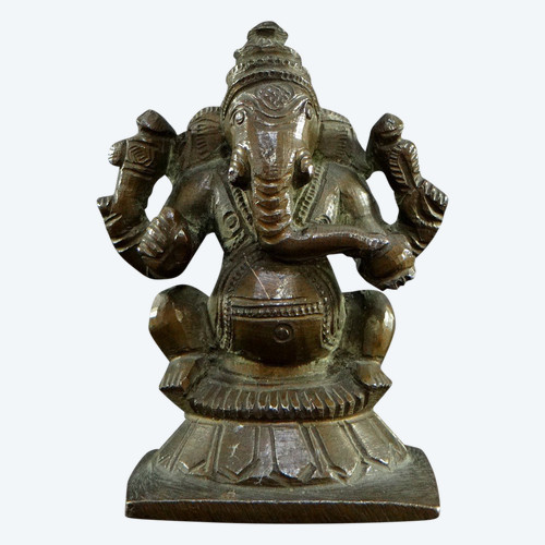 Indien, 19. Jh., Alte kleine Ganesh-Statue aus Bronze.