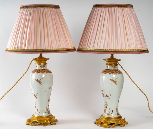 Pair De Vases En Porcelaine Montée Lampe Fin XIXème Siècle