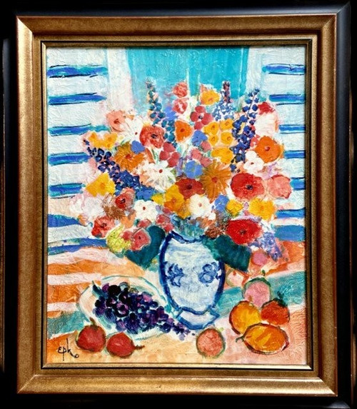 Epko Willering (1928), Tableau Bouquet De Fleurs Et Fruits Datant Des Années 1980 II