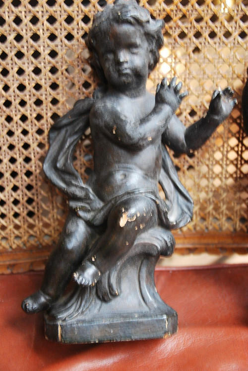 Coppia di putti musicanti in legno del XVIII secolo