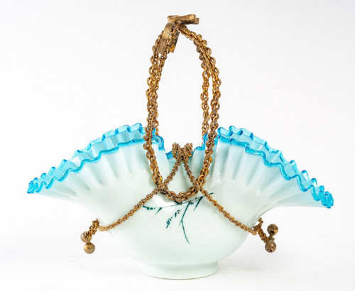 Opaline And Bronze Basket Late 19th Century