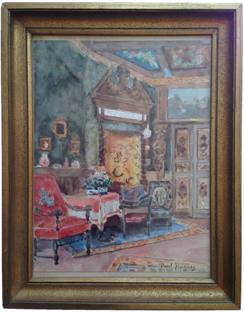 Paul HUGUES (1891-1950) - Aquarell - Interieur im Louis XIII-Stil