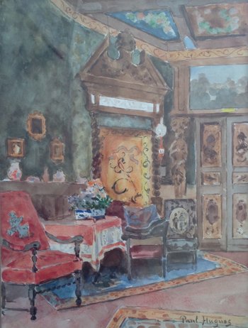 Paul HUGUES (1891-1950) - Aquarell - Interieur im Louis XIII-Stil