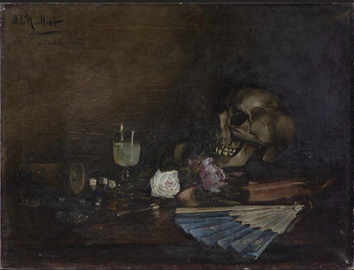 Jacques l'Huillier (born In 1867) - Vanity With Skull And Glass Of Absinthe, Circa 1900