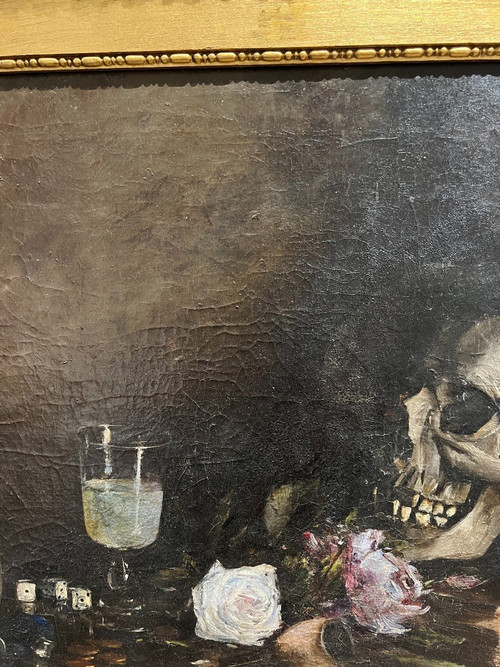 Jacques l'Huillier (born In 1867) - Vanity With Skull And Glass Of Absinthe, Circa 1900