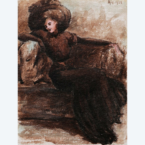 Attribué à Alfred LOMBARD, Femme assise sur un canapé