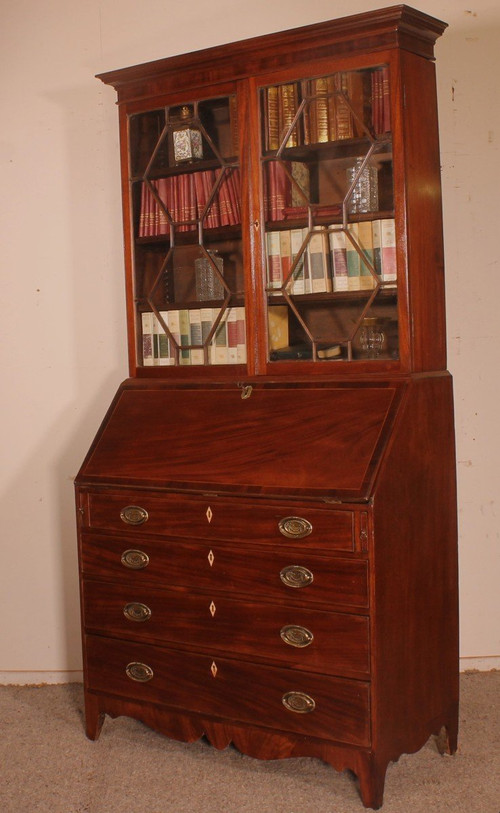 Early 19th Century Mahogany-England Glazed Secretary Cabinet