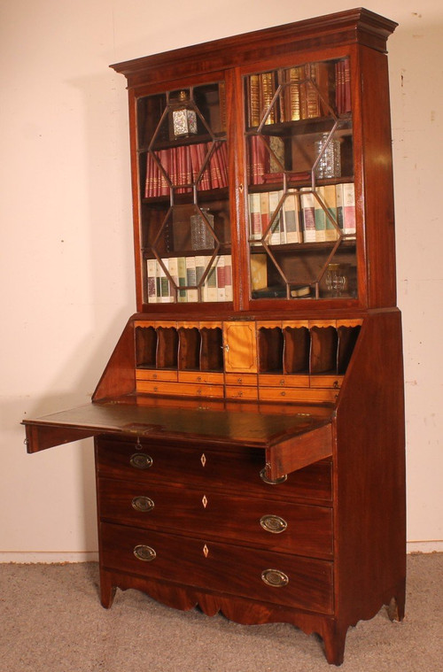 Early 19th Century Mahogany-England Glazed Secretary Cabinet