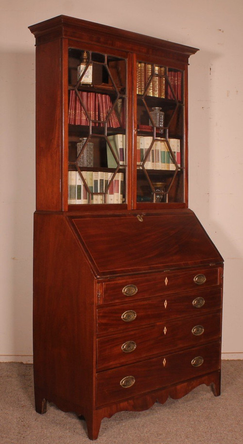 Early 19th Century Mahogany-England Glazed Secretary Cabinet