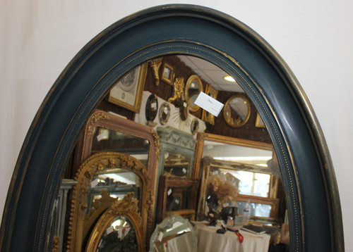 Très Grand Miroir Ovale Perlé Louis Philippe, Glace Mercure 93 X 136 Cm