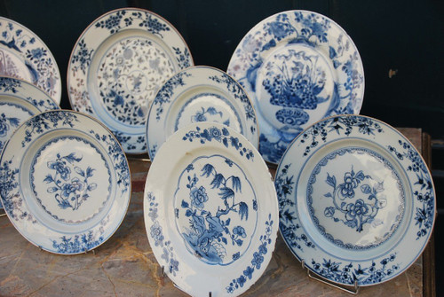 Set of two 17th century blue white dishes and several plates