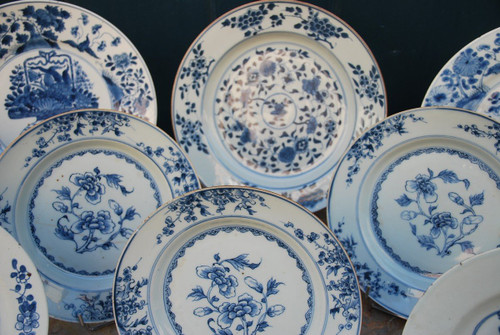 Set of two 17th century blue white dishes and several plates