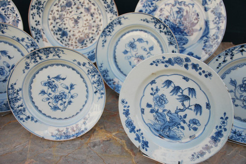 Set of two 17th century blue white dishes and several plates